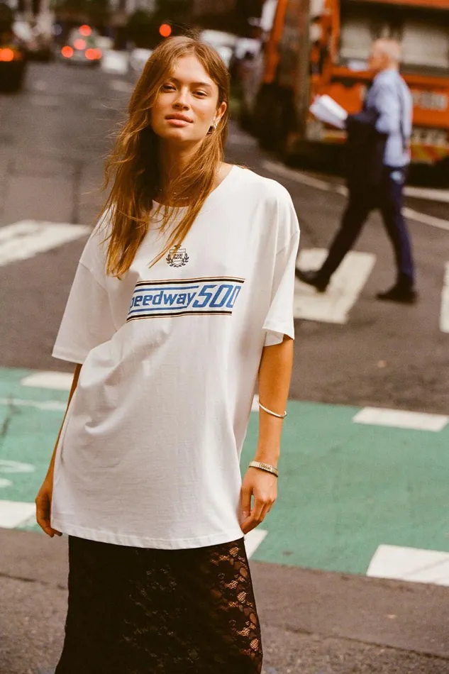 Women Tops Cotton On The Oversized Graphic Tee Speedway 500 Vintage White