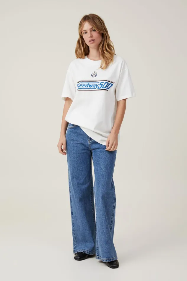 Women Tops Cotton On The Oversized Graphic Tee Speedway 500 Vintage White