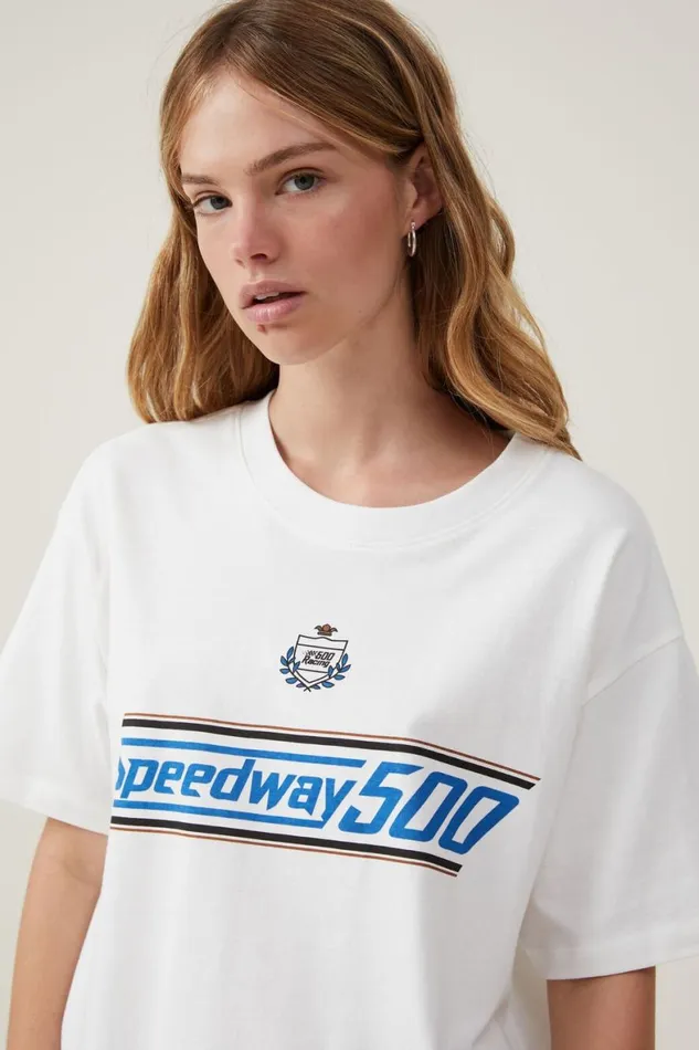 Women Tops Cotton On The Oversized Graphic Tee Speedway 500 Vintage White
