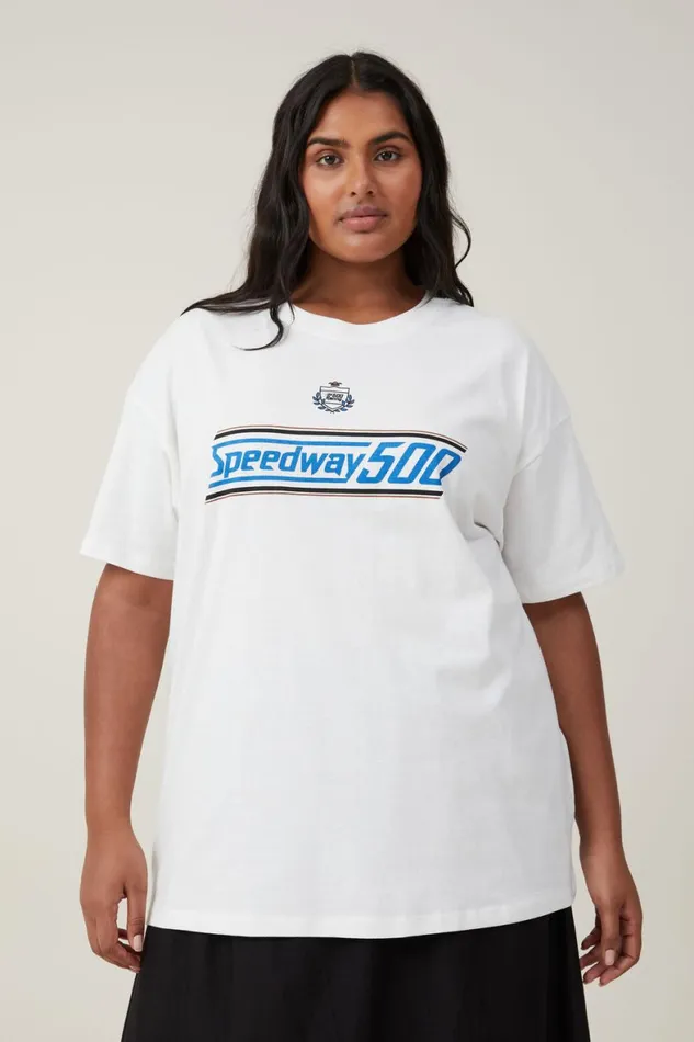 Women Tops Cotton On The Oversized Graphic Tee Speedway 500 Vintage White