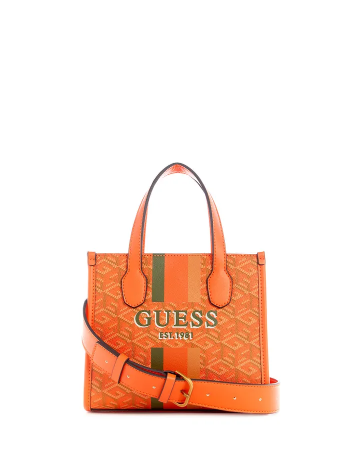 Women Tote Bags GUESS Orange Logo Silvana Mini Tote Bag
