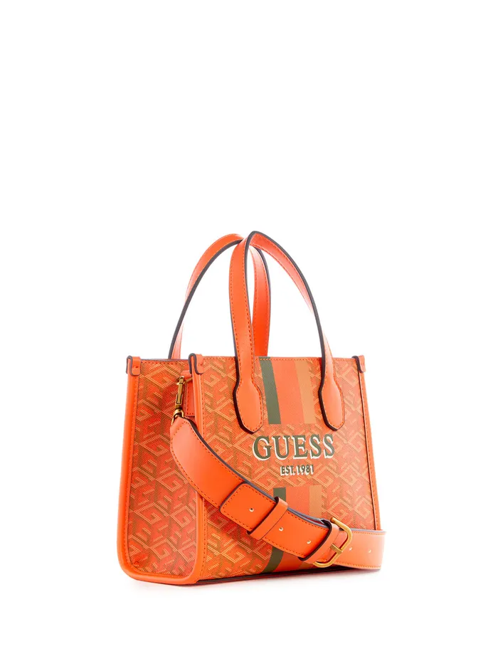 Women Tote Bags GUESS Orange Logo Silvana Mini Tote Bag