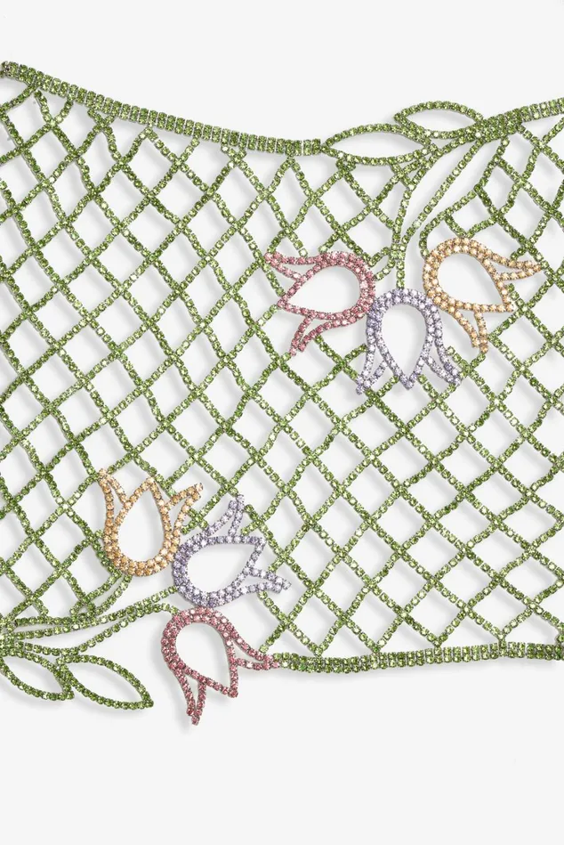 Women Tulip Grid Rhinestone Skirt Green For Love and Lemons Bottoms
