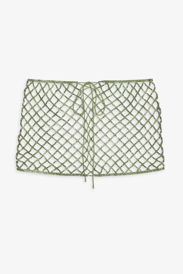 Women Tulip Grid Rhinestone Skirt Green For Love and Lemons Bottoms