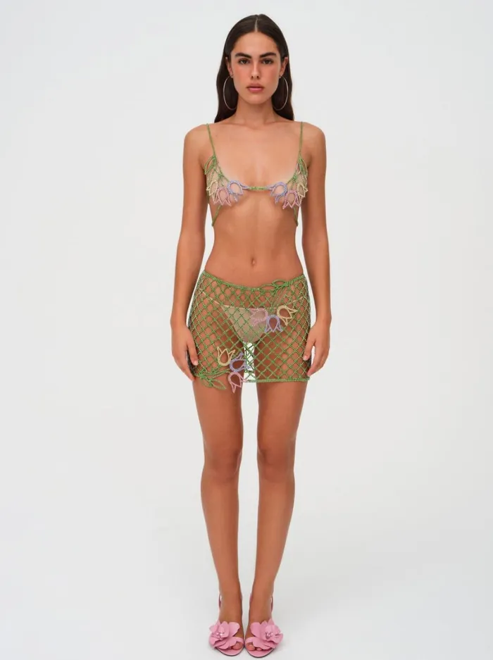 Women Tulip Grid Rhinestone Skirt Green For Love and Lemons Bottoms