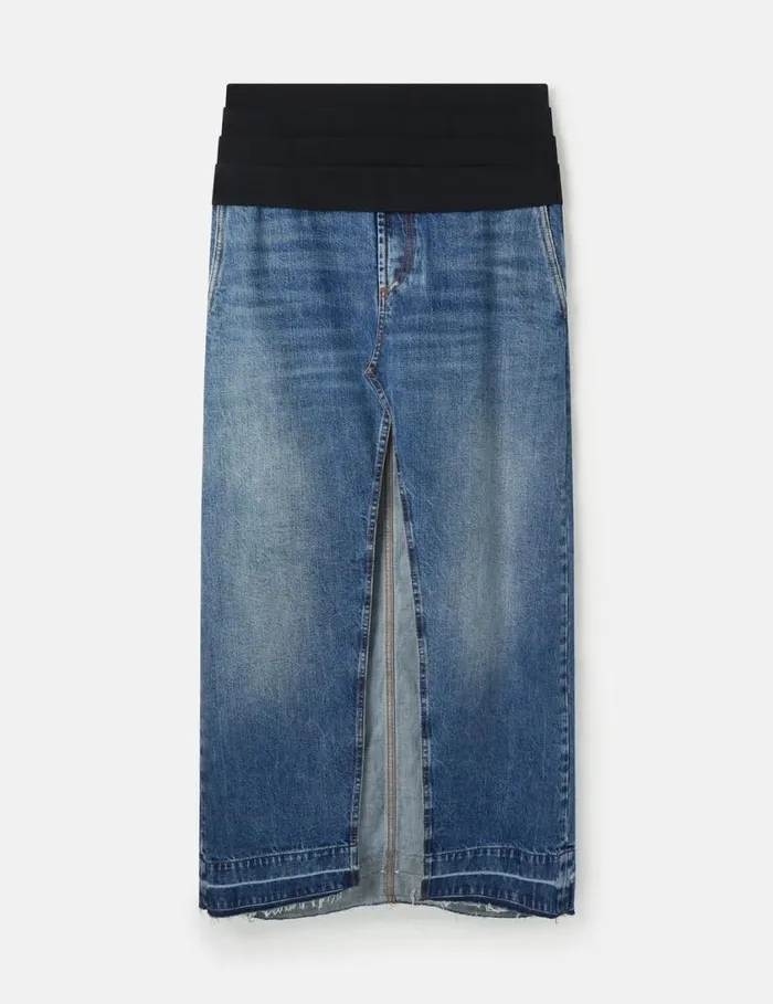 Women TuxedoInspired Denim MidiSkirt Vintage Wash Denim Stella McCartney Denim