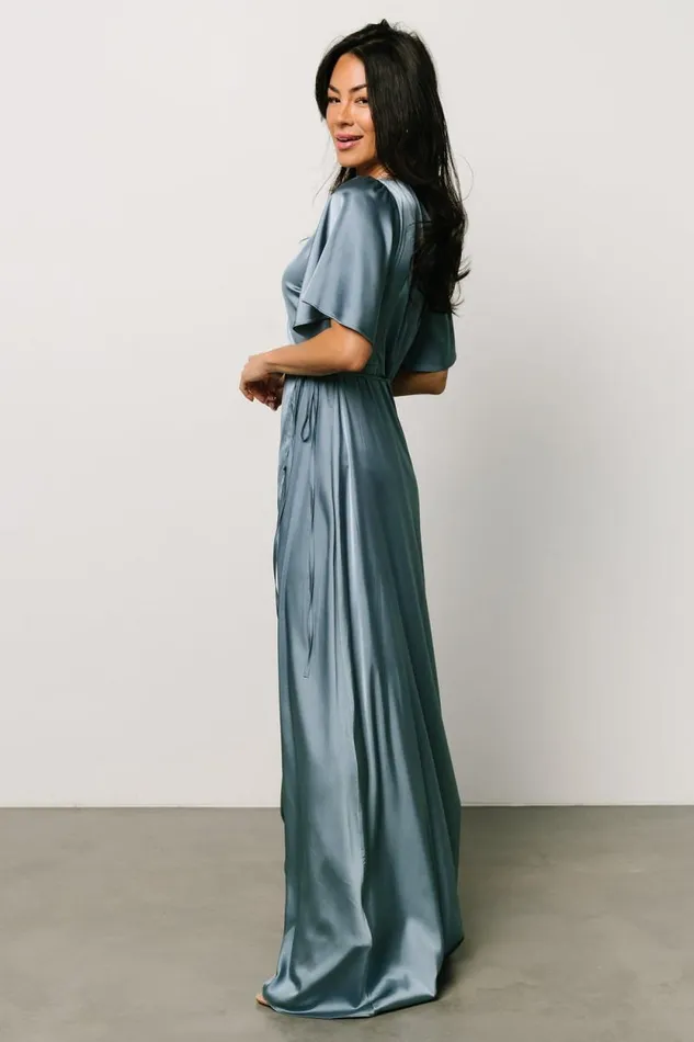 Women Vara Satin Maxi Wrap Dress Dusty Blue Baltic Born The Guest Edit Women Vara Satin Maxi Wrap Dress Dusty Blue Baltic Born The Guest Edit