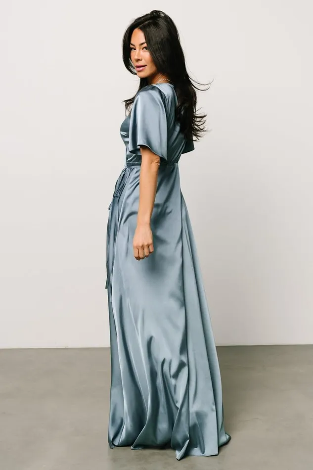 Women Vara Satin Maxi Wrap Dress Dusty Blue Baltic Born The Guest Edit Women Vara Satin Maxi Wrap Dress Dusty Blue Baltic Born The Guest Edit