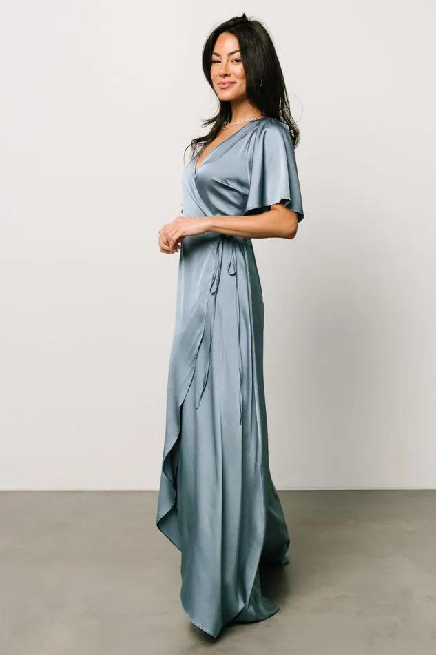 Women Vara Satin Maxi Wrap Dress Dusty Blue Baltic Born The Guest Edit Women Vara Satin Maxi Wrap Dress Dusty Blue Baltic Born The Guest Edit