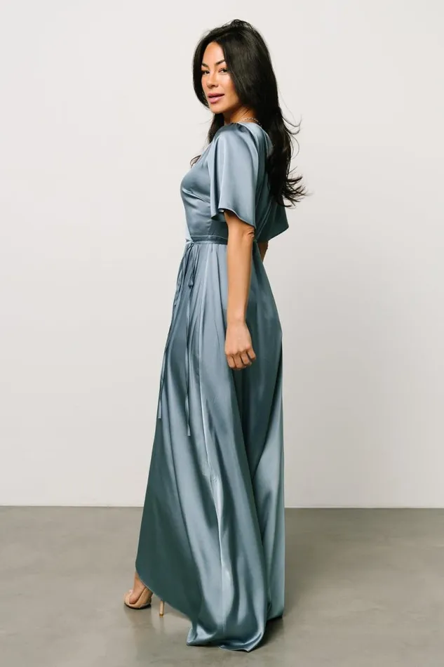 Women Vara Satin Maxi Wrap Dress Dusty Blue Baltic Born The Guest Edit Women Vara Satin Maxi Wrap Dress Dusty Blue Baltic Born The Guest Edit