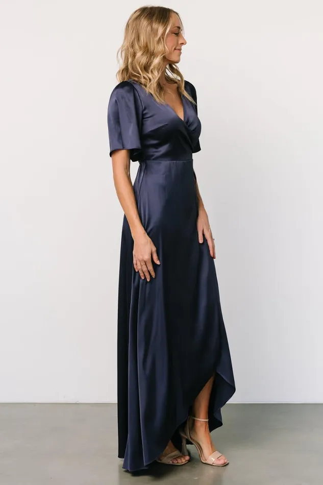 Women Vara Satin Maxi Wrap Dress Navy Baltic Born Maxi Dresses Women Vara Satin Maxi Wrap Dress Navy Baltic Born Maxi Dresses