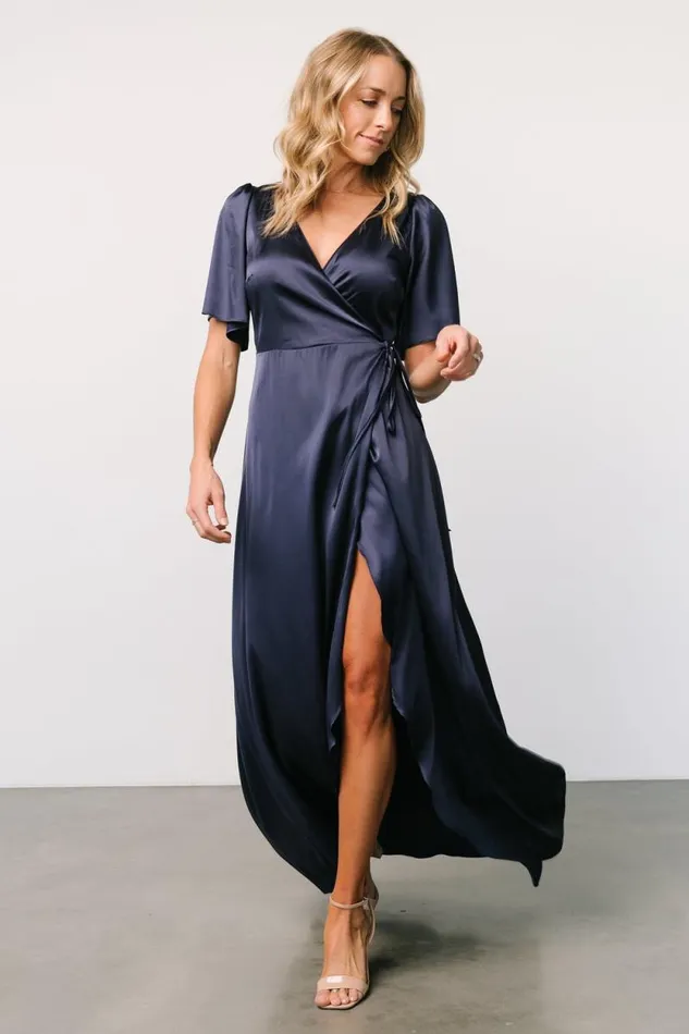 Women Vara Satin Maxi Wrap Dress Navy Baltic Born Maxi Dresses Women Vara Satin Maxi Wrap Dress Navy Baltic Born Maxi Dresses