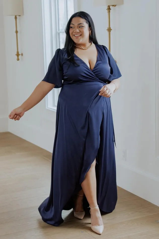 Women Vara Satin Maxi Wrap Dress Navy Baltic Born Maxi Dresses Women Vara Satin Maxi Wrap Dress Navy Baltic Born Maxi Dresses