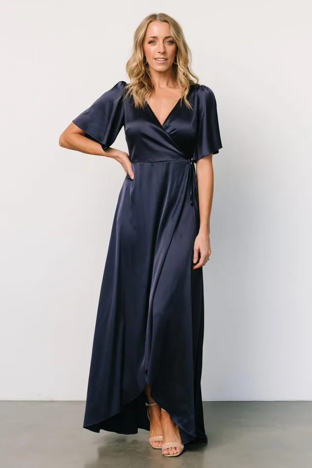 Women Vara Satin Maxi Wrap Dress Navy Baltic Born Maxi Dresses Women Vara Satin Maxi Wrap Dress Navy Baltic Born Maxi Dresses