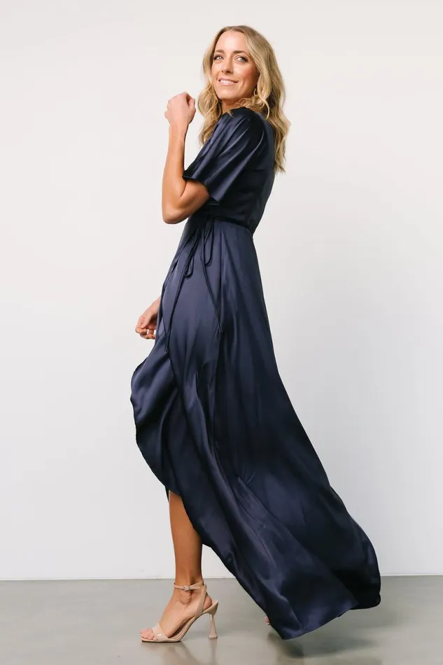 Women Vara Satin Maxi Wrap Dress Navy Baltic Born Maxi Dresses Women Vara Satin Maxi Wrap Dress Navy Baltic Born Maxi Dresses