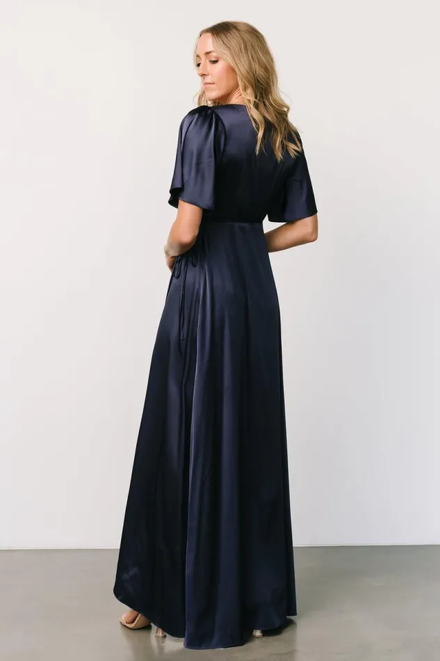 Women Vara Satin Maxi Wrap Dress Navy Baltic Born Maxi Dresses Women Vara Satin Maxi Wrap Dress Navy Baltic Born Maxi Dresses