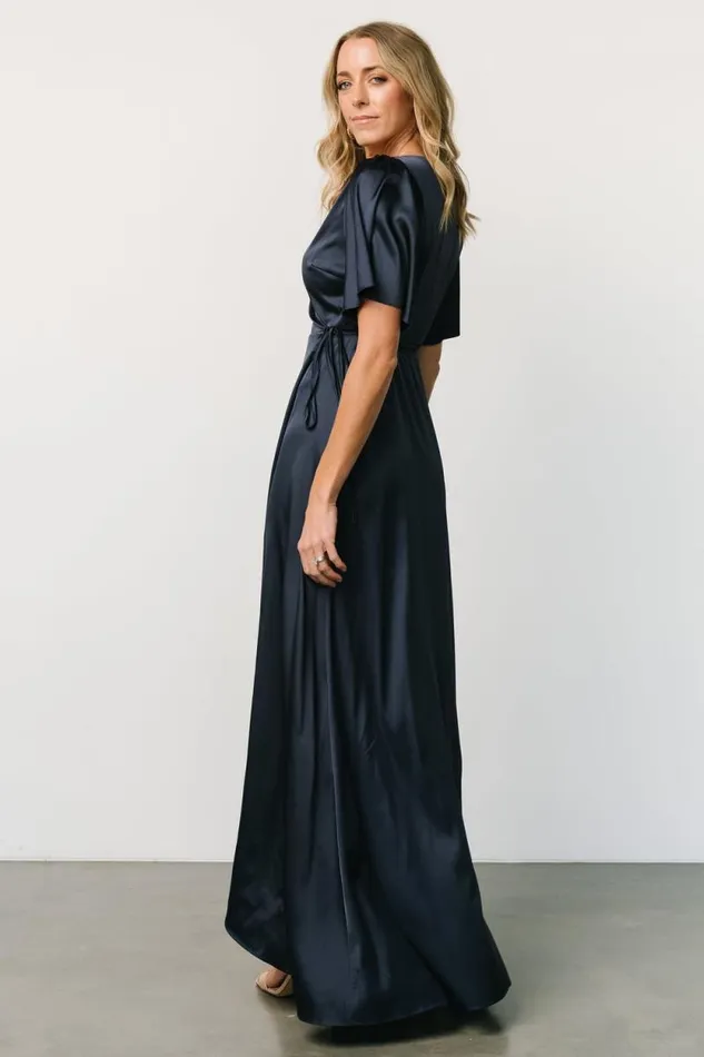 Women Vara Satin Maxi Wrap Dress Navy Baltic Born Maxi Dresses Women Vara Satin Maxi Wrap Dress Navy Baltic Born Maxi Dresses