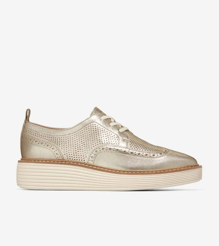 Women Women039s ORIGINALGRAND PLATFORM WINGTIP Gold Cole Haan Oxfords