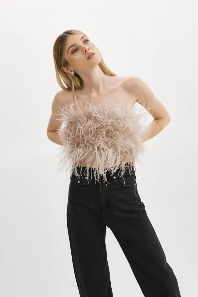 Women ZAINA Feather Bustier Feather Pink LAMARQUE Tops