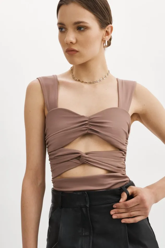 Women ZEELA Ruched Cutout Cami Shiitake LAMARQUE Tops