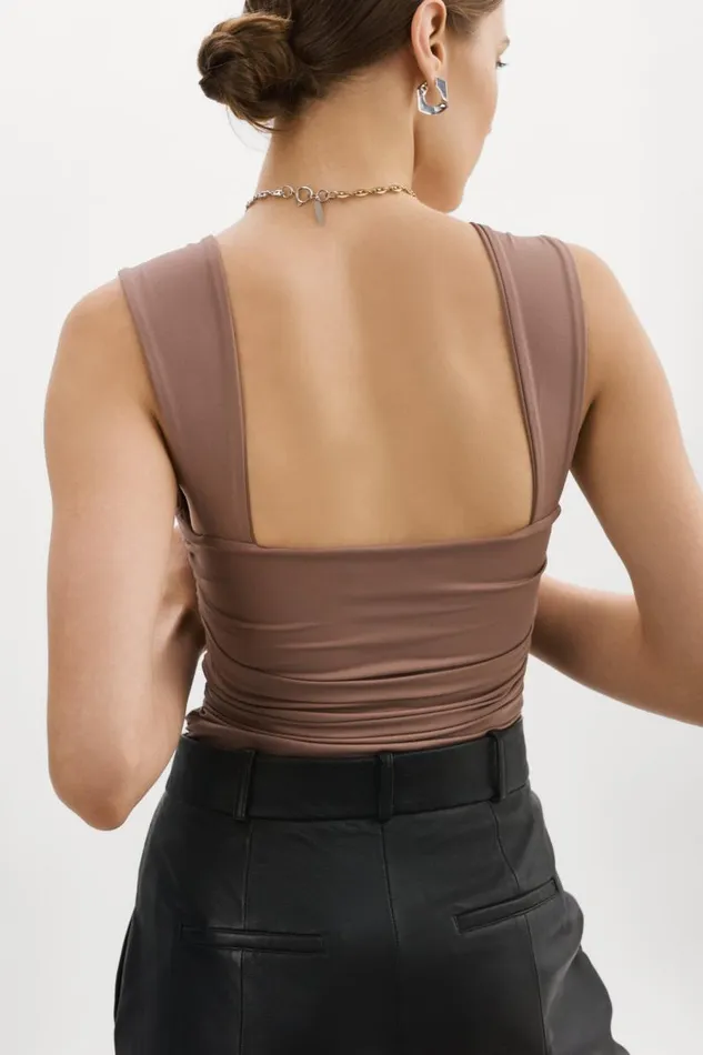 Women ZEELA Ruched Cutout Cami Shiitake LAMARQUE Tops Women ZEELA Ruched Cutout Cami Shiitake LAMARQUE Tops