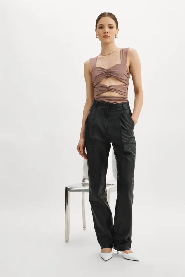 Women ZEELA Ruched Cutout Cami Shiitake LAMARQUE Tops Women ZEELA Ruched Cutout Cami Shiitake LAMARQUE Tops