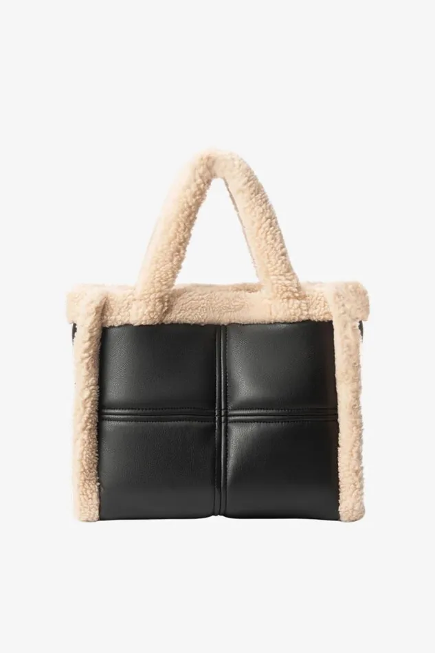 Women ZOEY Sherpa Leather Tote Blackivory LAMARQUE Bags