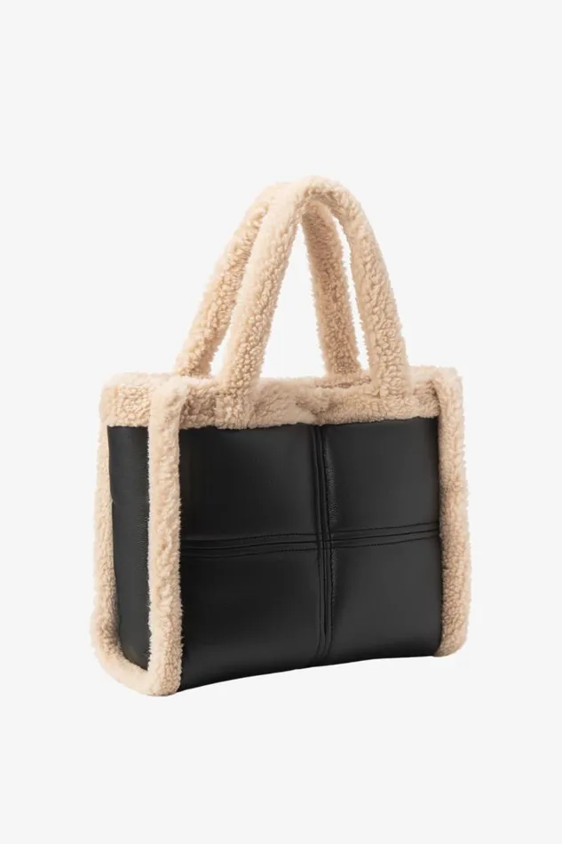 Women ZOEY Sherpa Leather Tote Blackivory LAMARQUE Bags