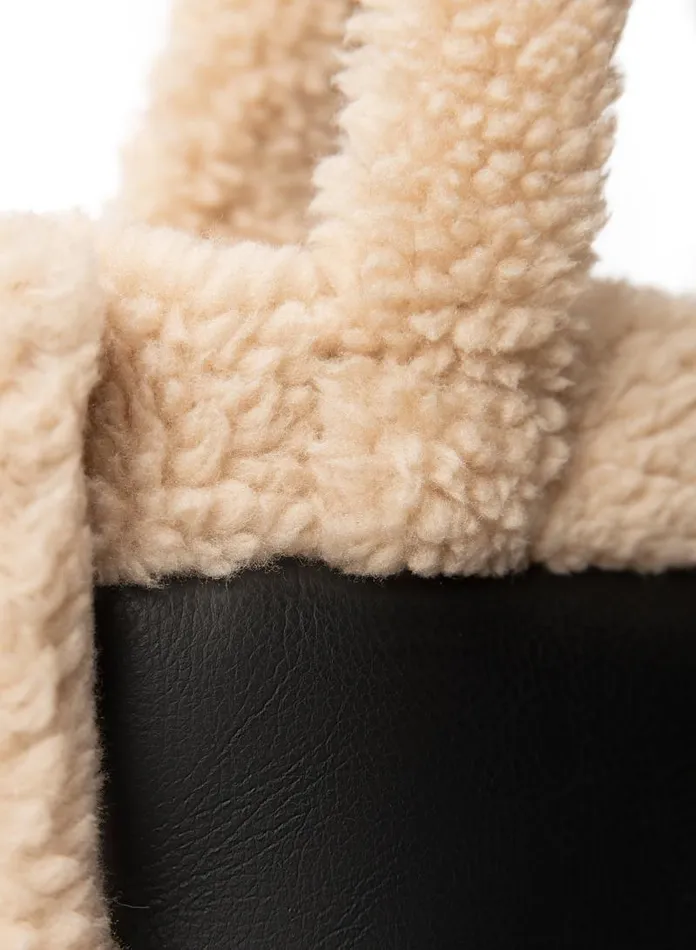 Women ZOEY Sherpa Leather Tote Blackivory LAMARQUE Bags