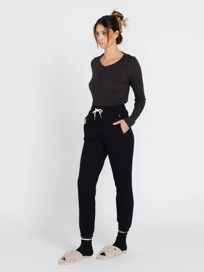 Womens Bottoms Volcom Lived In Lounge Elastic Waist Fleece Pants 8211 Black