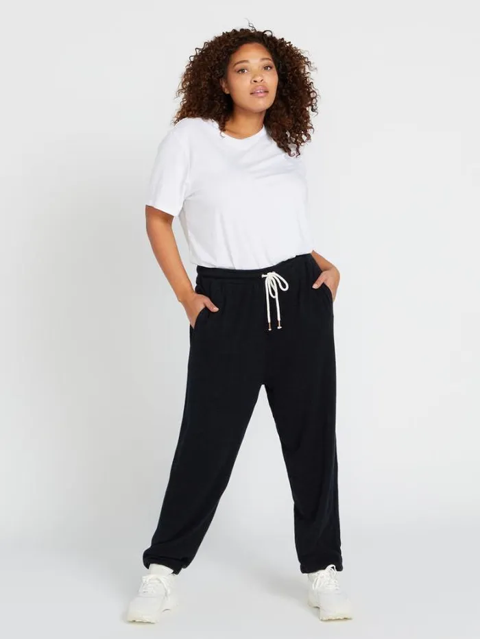 Womens Bottoms Volcom Lived In Lounge Elastic Waist Fleece Pants 8211 Black
