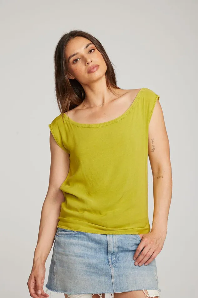 Womens Loungewear Chaser Brand Sleeveless Citron Dolman Tee