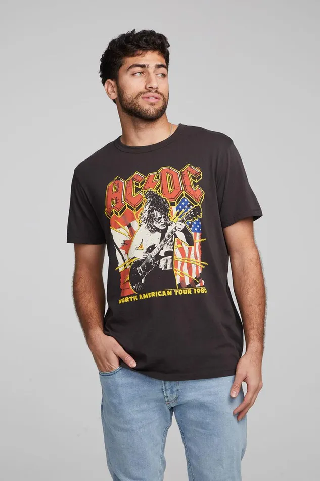 WomensMens Music Chaser Brand ACDC North American Tour Crew Neck Tee