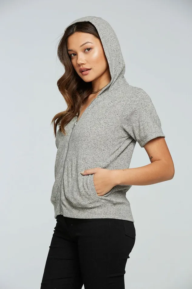 Womens Outerwear Chaser Brand Linen Rib Short Sleeve Zip Up Hoodie