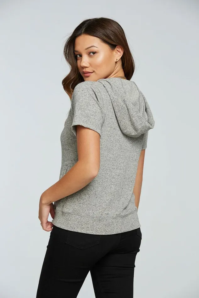 Womens Outerwear Chaser Brand Linen Rib Short Sleeve Zip Up Hoodie