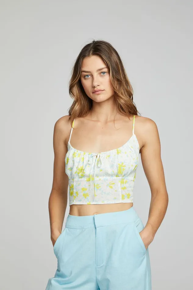 Womens Tops Chaser Brand Alana Tank Top 8211 Baby Blue Daisy Floral