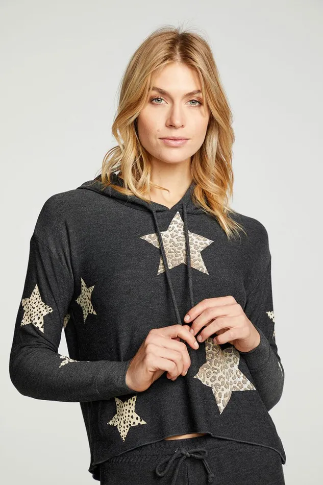 Womens Tops Chaser Brand Animal Star Hoodie