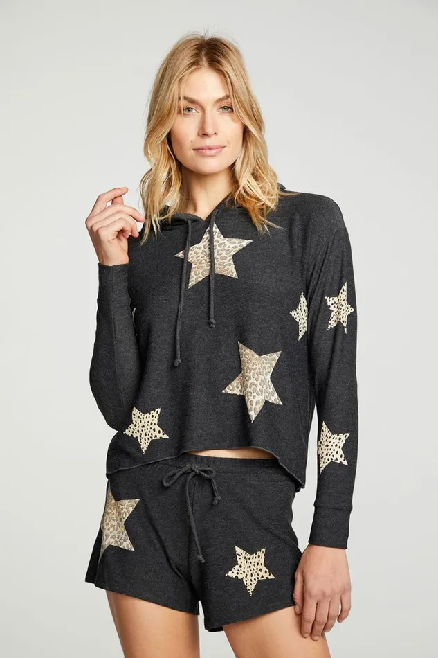 Womens Tops Chaser Brand Animal Star Hoodie