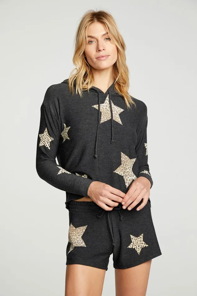 Womens Tops Chaser Brand Animal Star Hoodie