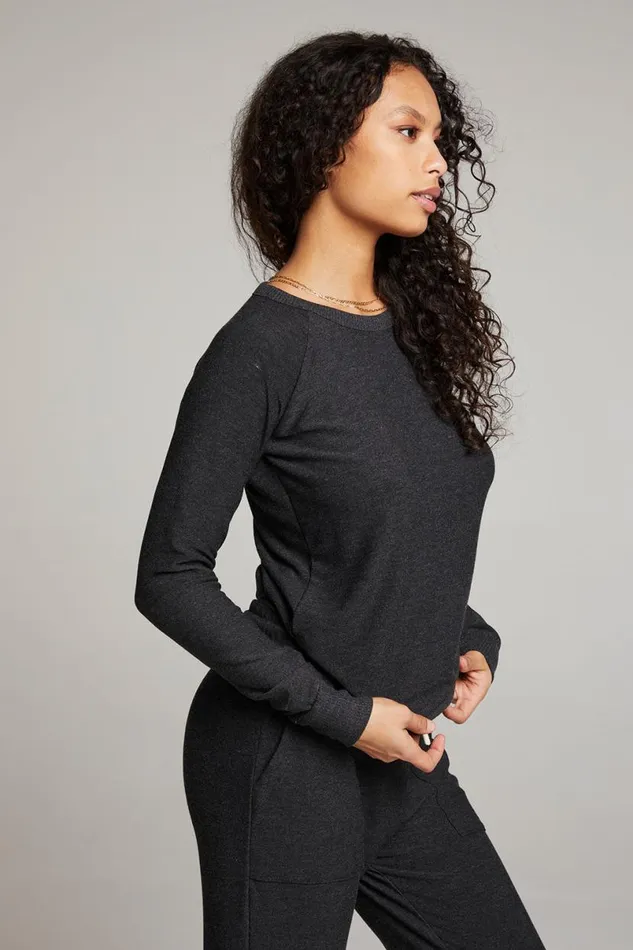 Womens Tops Chaser Brand Black Long Sleeve Raglan Pullover