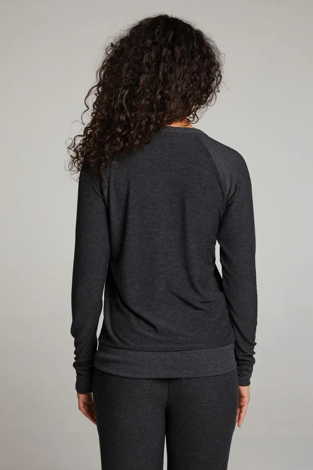 Womens Tops Chaser Brand Black Long Sleeve Raglan Pullover