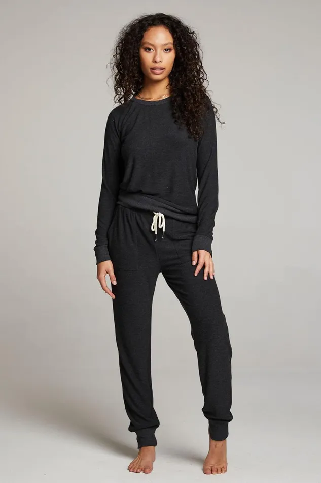 Womens Tops Chaser Brand Black Long Sleeve Raglan Pullover