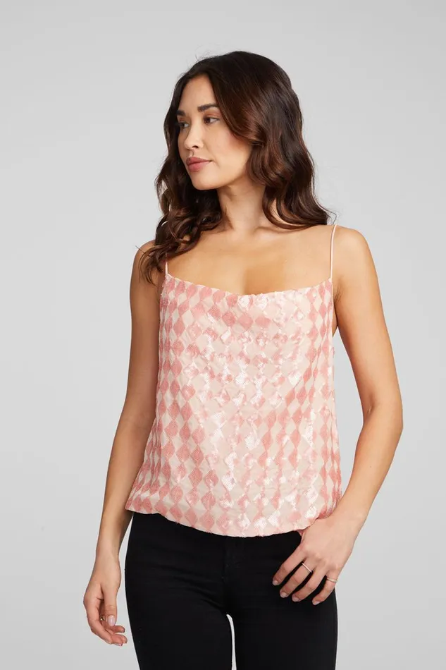 Womens Tops Chaser Brand Bleeker Tank Top Embellished Check