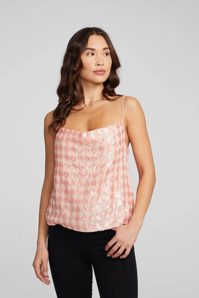 Womens Tops Chaser Brand Bleeker Tank Top Embellished Check