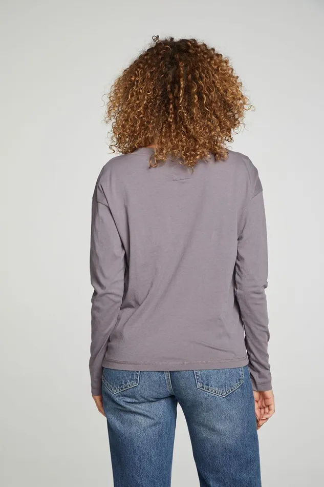 Womens Tops Chaser Brand Cropped Boxy Long Sleeve Henley With Side Slits