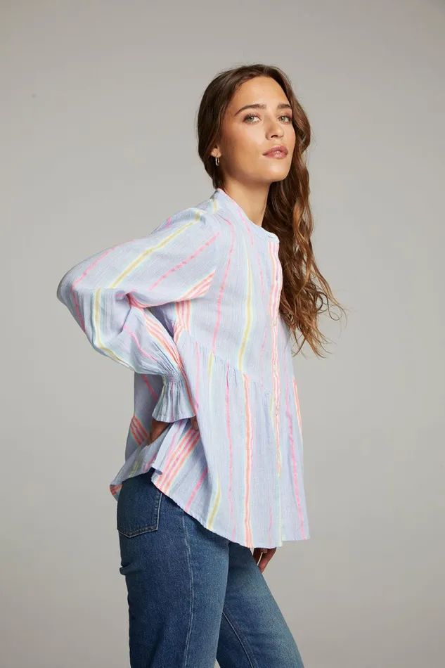 Womens Tops Chaser Brand Dolphin South West Beach Stripe Button Down