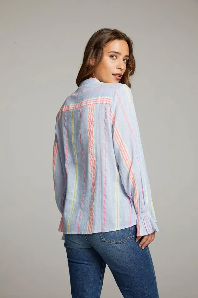 Womens Tops Chaser Brand Dolphin South West Beach Stripe Button Down