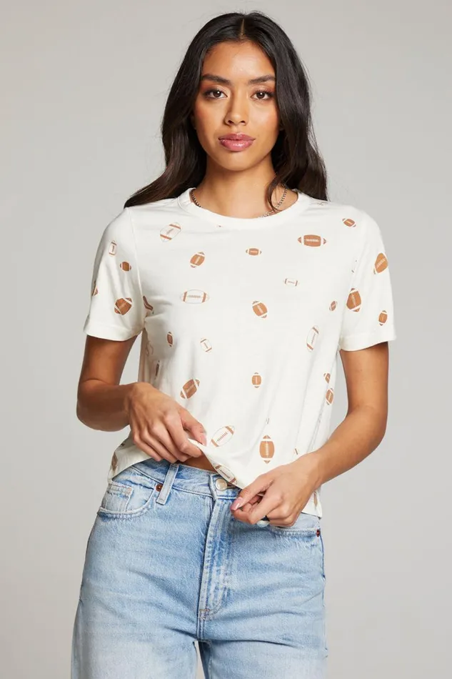 Womens Tops Chaser Brand Football Party Embroidery Tee