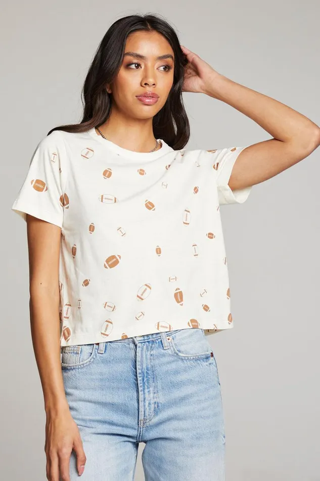 Womens Tops Chaser Brand Football Party Embroidery Tee