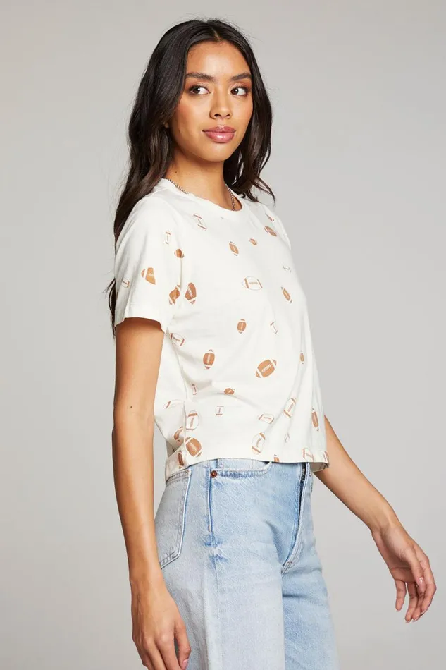 Womens Tops Chaser Brand Football Party Embroidery Tee